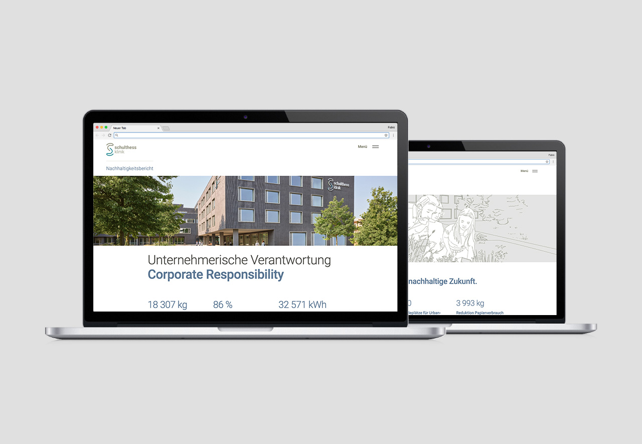 Laptop mit Webseite der Schulthess Klinik mit der Nachhaltigkeitskommunikation