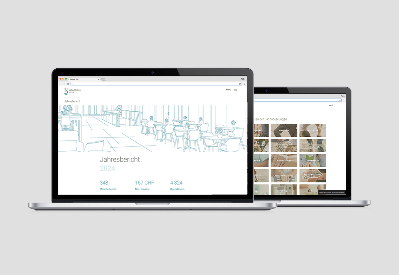 Mockup Jahresbericht Schulthess Klinik – Online-Auftritt