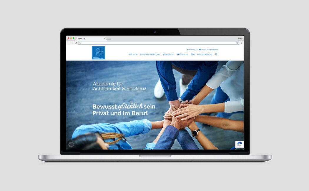 Startseite des aktuellen Online-Auftritts der Akademie für Achtsamkeit und Resilienz in Lenzburg