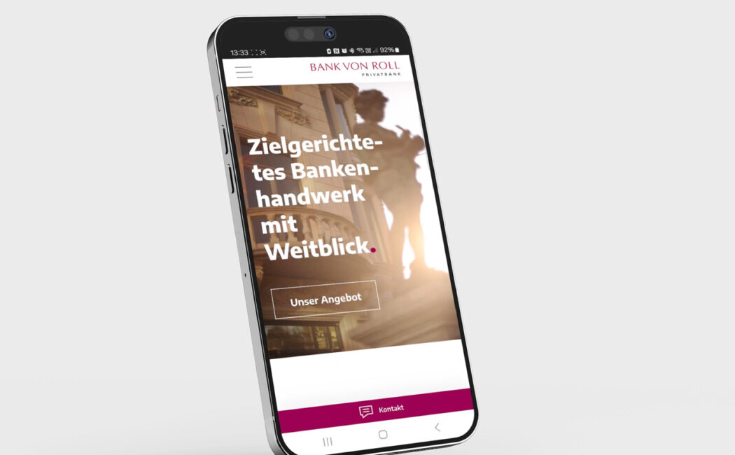Online-Auftritt der Bank von Roll – mobile Ansicht
