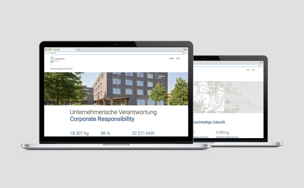 Laptop mit Webseite der Schulthess Klinik mit der Nachhaltigkeitskommunikation